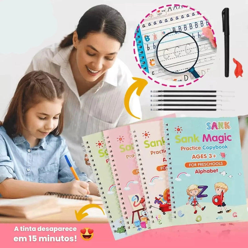 KIT com 4 Cadernos de Caligrafia Mágicos  + Brinde Exclusivo!!!